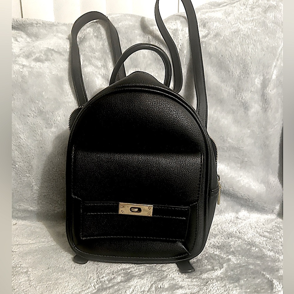 Black Faux Leather Mini Backpack Purse